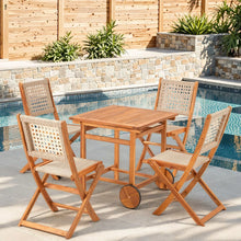 Load image into Gallery viewer, AECOJOY 5 Piece Outdoor Patio Dining Set, Acacia Wood Outdoor Table and Chairs with Wheels