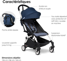 Load image into Gallery viewer, Poussette BABYZEN YOYO2 6+ (Cadre noir + pack couleur Aqua) - Comprend un harnais, un dossier, des arceaux de capote, une bandoulière, un coussin d’assise, et une capote assortie