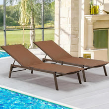 Load image into Gallery viewer, AECOJOY Patio Lounge Chairs, Outdoor Chaise Lounge with Wheels, Brown, 2PCS