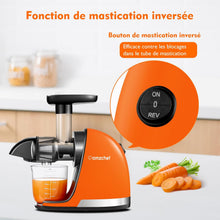 Load image into Gallery viewer, AMZCHEF Extracteur Jus - Extracteur de Jus de Fruits et Légumes - Presses-agrumes à Froid sans BPA avec 2 Tasses et Brosse - Fonction de Mastication Inversée pour Éviter les Blocages - Argent