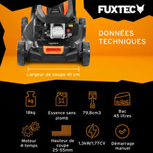 Load image into Gallery viewer, FUXTEC Tondeuse thermique pousse FX-RM4646ECO - Tres bon rapport qualit-prix - Easy Clean 3en1 largeur de coupe 46cm - bac de ramassage 50L