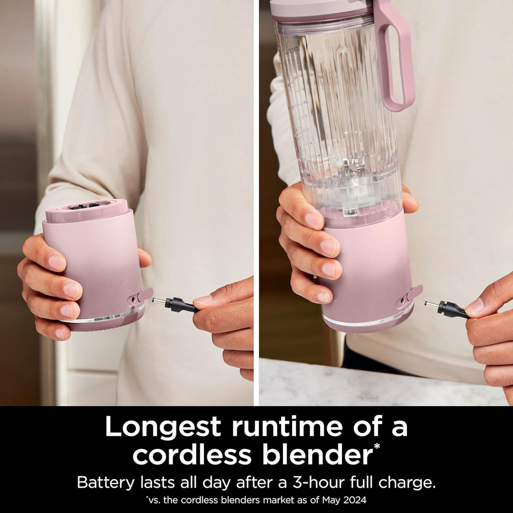 Ninja Blast Max, Portable Blender + Twist & Go, Personal Smoothie, Blend, Ice Crush, 3 Programs, Cordless, 22 oz removable Vessel, Dishwasher Safe, Leakproof, Pink, BC251PK