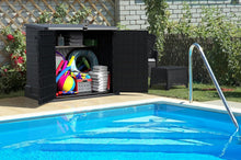 Load image into Gallery viewer, Duramax StoreAway 1200L Plastic Garden Shed/ Flat Lid, Outdoor Storage Shed, Wheelie Bin Hideaways, Wheelie bin box, Durable Construction, Ideal for Bikes, BBQs &amp; 2x 240L Bins, 145x85x125 cm, Brown