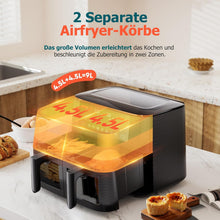 Load image into Gallery viewer, 9L Dual Zone Air Fryer avec Fenêtre de Visualisation, Friteuse sans Huile avec 2 Tiroir, 9-in-1 Programmes de Cuisson, Écran Tactile, Fonction Rendez-vous, Faible en Grasses, Va au Lave-vaisselle