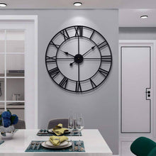 Load image into Gallery viewer, LEIKE Large Modern Metal Wall Clocks 40cm Round Silent Non Ticking Outdoor Black Roman Numeral Clocks for Living Room,Kitchen,Bedroom Wall Clock