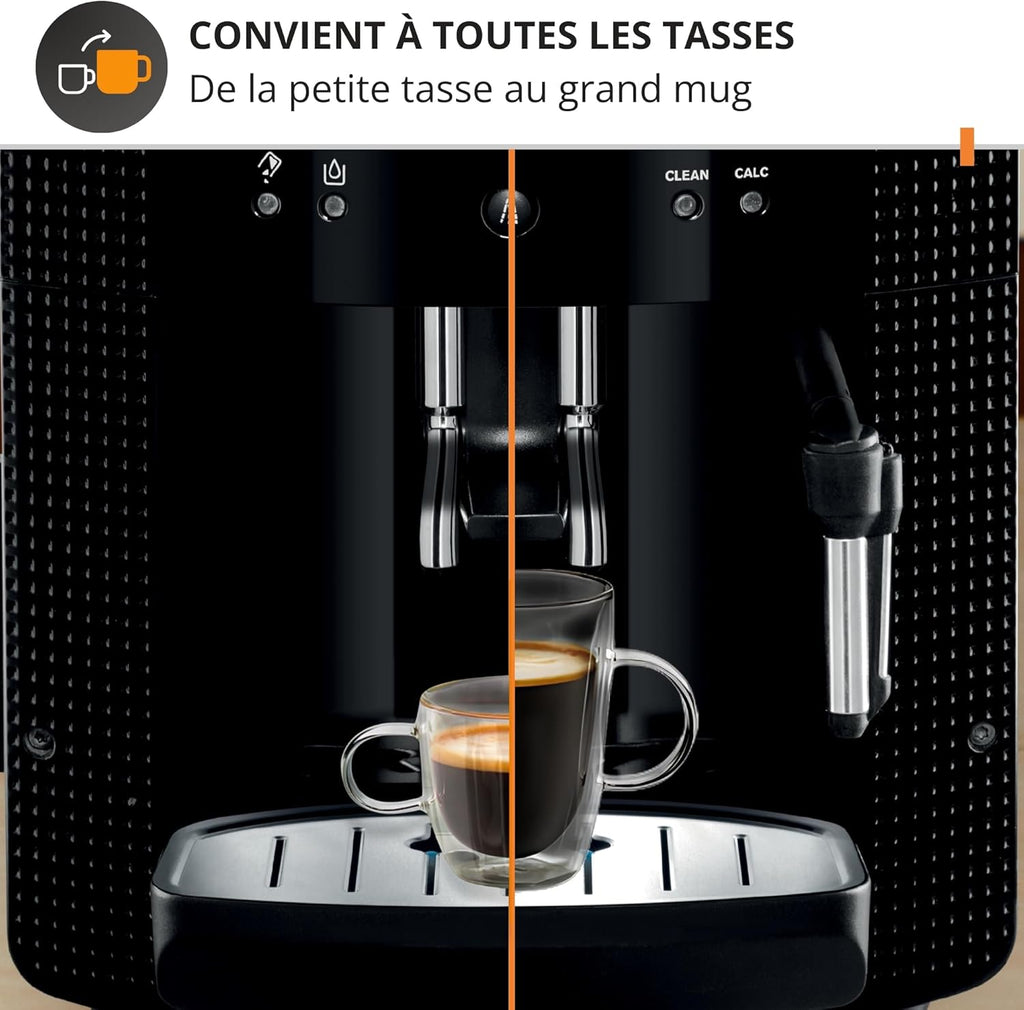 Krups Coffee Bean Machine, 1.7 L, 2 Cups Simultaneously, Automatic Cleaning, Steam Nozzle for Cappuccino, Espresso Maker, Essential Black YY8125FD