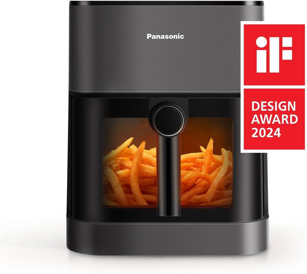 Panasonic NF-CC500SXE AirFryer Friteuse sans huile avec Hublot, 5L, 80-200°C, Minuterie Numérique et Écran LCD, Vapeur Douce, 11 Préréglages, Nettoyage Facile, Gris Mat
