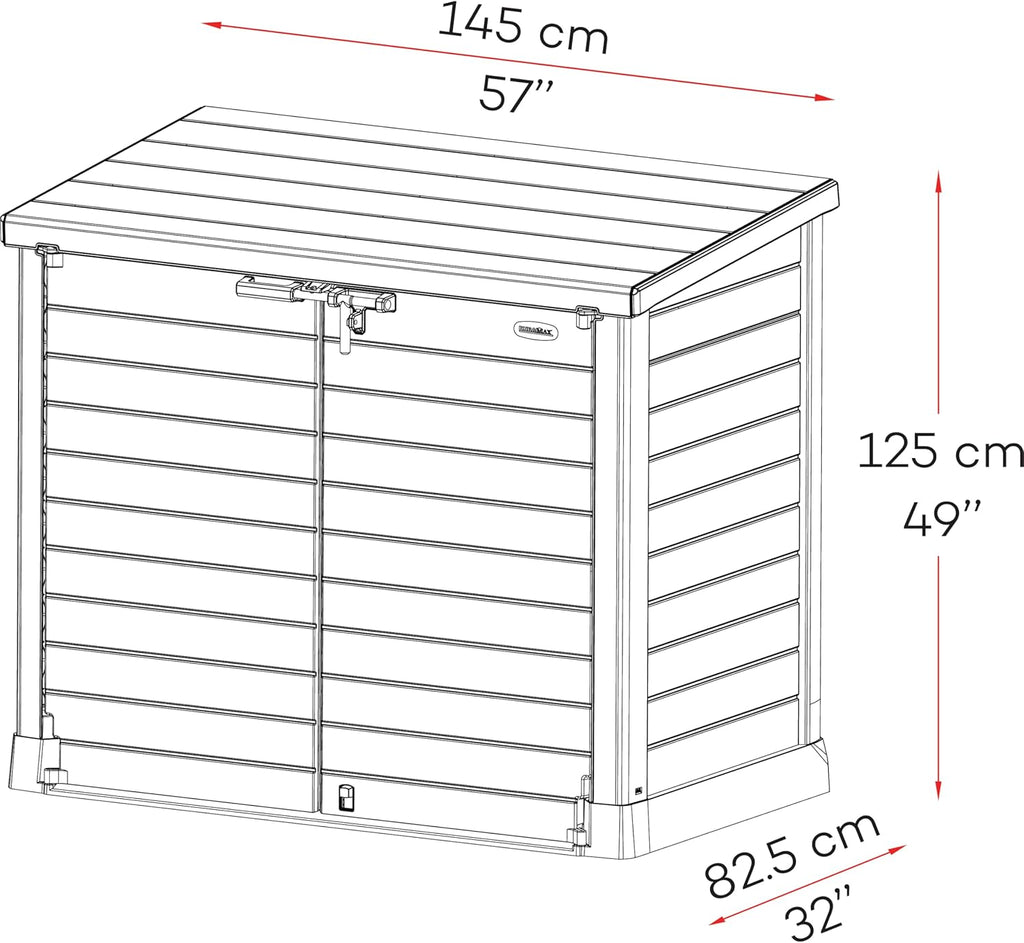 Duramax StoreAway 1200L Plastic Garden Shed/ Flat Lid, Outdoor Storage Shed, Wheelie Bin Hideaways, Wheelie bin box, Durable Construction, Ideal for Bikes, BBQs & 2x 240L Bins, 145x85x125 cm, Brown