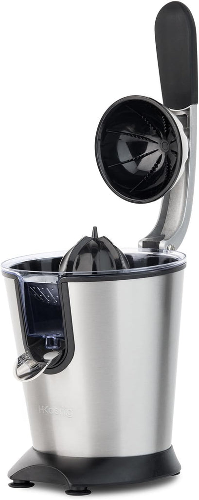 H.Koenig AGR80 160W Professional Electric Citrus Juicer Stainless Steel Lever and Filter Drip Free BPA Free Dishwasher Safe Parts