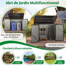 Load image into Gallery viewer, Abri de Stockage en Métal Galvanisé pour Poubelles Extérieur Abri de Jardin Verrouillable avec Toit Ouvert 2 Portes 172X95,5X130CM Gris