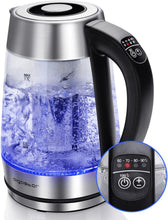 Load image into Gallery viewer, Aigostar Cris - Bouilloire en verre Température Réglable 2200W, 1.7L. Thermostat Réglable (60 à 100ºC) et fonction maintien au chaud, Filtre à thé amovible, éclairage LED de couleurs, Sans BPA.