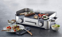 Load image into Gallery viewer, WMF Master-Grill électrique, 2400W, Grande surface 28x50cm, Revêtement antiadhésif, Plaques amovibles compatibles lave-vaisselle, Inox 18/10 Cromargan, Lono 0415280011