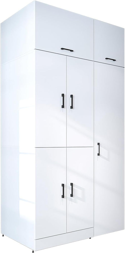 ROOMART Dora - Armoire de machine à laver - Pour sèche-linge et machine à laver - En 4 couleurs - Avec portes et panneau coulissant - Blanc - Chêne blanc - Chêne anthracite - Chêne blanc (chêne blanc)