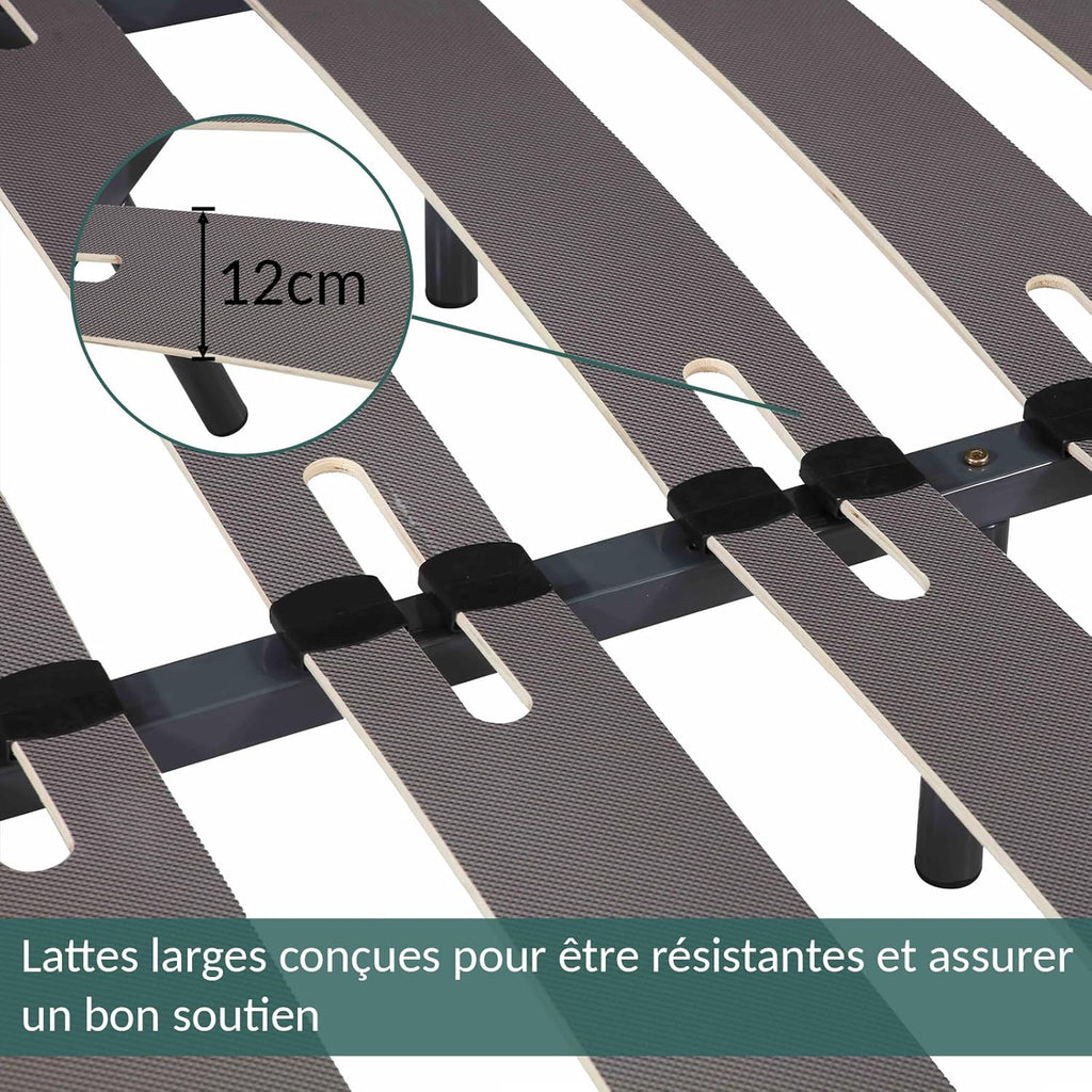 SAMPUR - Morpholattes bed base | 90 x 190 cm | 7 legs included | Grey | 25 cm high | epoxy lacquered metal frame | Extra wide slats | 5 support zones