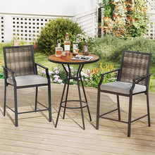 Load image into Gallery viewer, Outdoor Metal Bar Stools Set of 2 with Rattan Back, Armrest, Fabric Seat &amp; Cushions, Counter Height Patio Bar Chairs for Poolside, Porch, Backyard