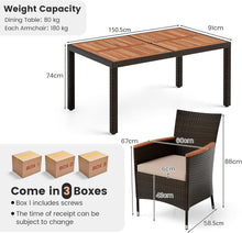 Load image into Gallery viewer, GIANTEX Salon de Jardin 6 Personnes en Rotin et Bois d'Acacia, Table de Jardin Extérieure avec 6 Chaises, Coussins, Trou de Parasol, Pieds Réglables, pour Cour, Pique-Nique, Marron