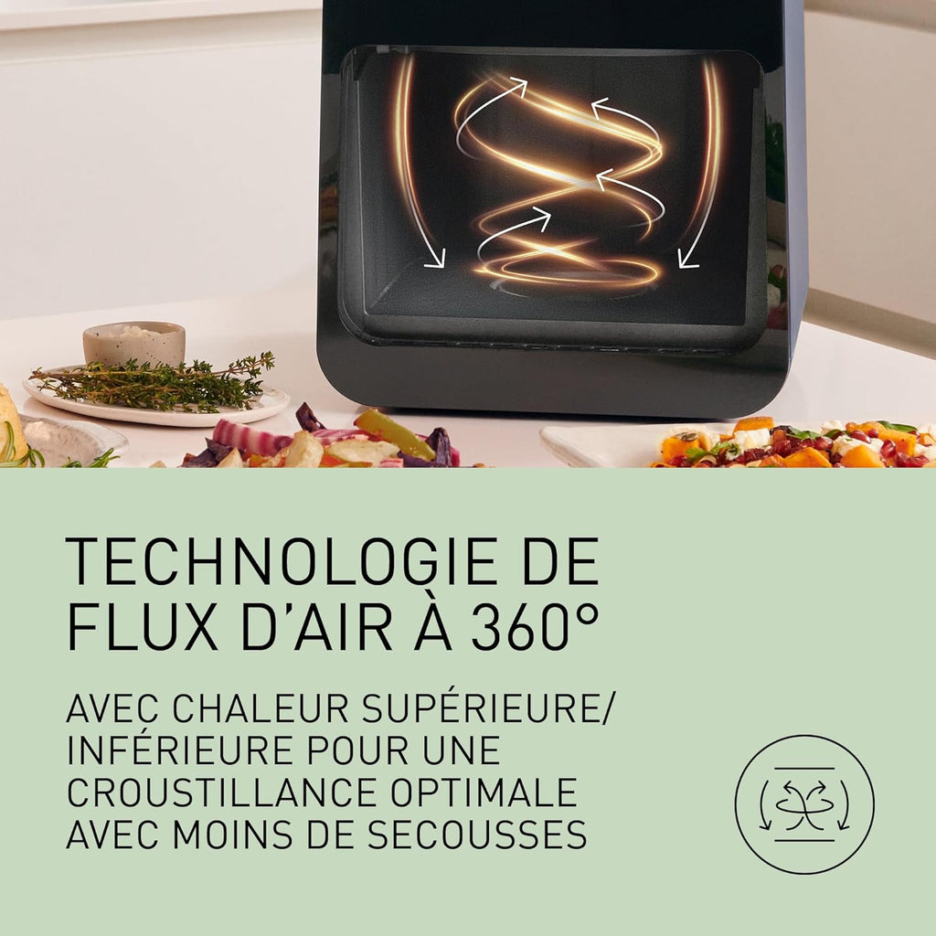 Panasonic NF-CC500SXE AirFryer Friteuse sans huile avec Hublot, 5L, 80-200°C, Minuterie Numérique et Écran LCD, Vapeur Douce, 11 Préréglages, Nettoyage Facile, Gris Mat