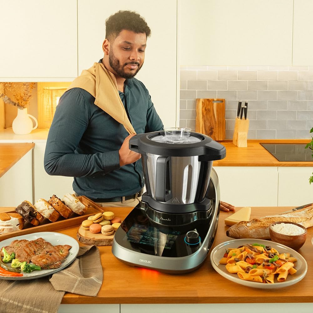 Cecotec Robot de Cuisine Mambo Black. 23 Fonctions, 10 Niveaux de Température, 1700W, 2,5 kg de Pâte, Cruche de 3,3L, 10 Vitesses, Minuterie, Température Réglable de 37 °C à 120 °C