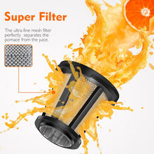 Load image into Gallery viewer, AMZCHEF Extracteur Jus - Extracteur de Jus de Fruits et Légumes - Presses-agrumes à Froid sans BPA avec 2 Tasses et Brosse - Fonction de Mastication Inversée pour Éviter les Blocages - Argent