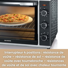 Load image into Gallery viewer, SEVERIN Mini-Four à chaleur tournante 42 L avec pierre à pizza et tournebroche, Four posable 1 800 W design élégant, électrique avec minuteur 120 min, Noir/Inox, TO 2058