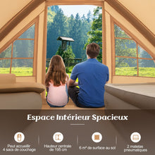 Load image into Gallery viewer, Tente de Camping Gonflable 6 m² pour 4-6 Personnes Tente en Coton Coupe-vent et Imperméable avec Pompe 7 Fenêtres à Moustiquaire Beige