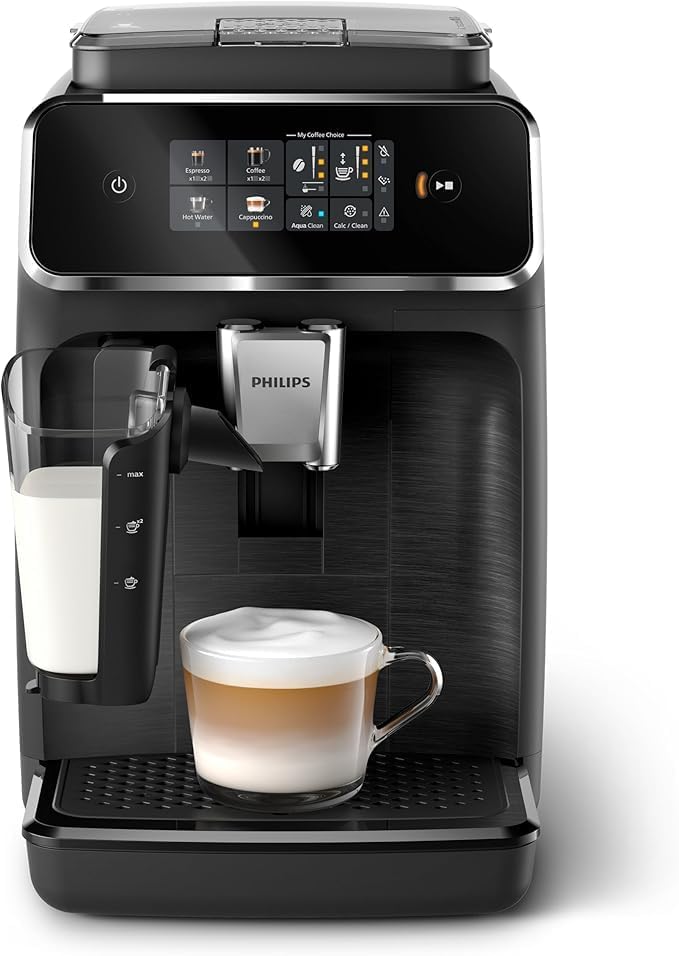 Philips Série 2200 Machine Expresso Automatique - 2 Boissons, Mousseur à Lait Classique, Écran Tactile, Broyeur Céramique, Aroma Seal, Noir Mat (EP2220/10)