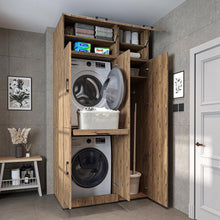 Load image into Gallery viewer, ROOMART Dora - Armoire de machine à laver - Pour sèche-linge et machine à laver - En 4 couleurs - Avec portes et panneau coulissant - Blanc - Chêne blanc - Chêne anthracite - Chêne blanc (chêne blanc)