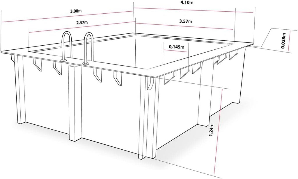 Piscine Bois Rectangle Caimans - 4.10 x 3.00 x 1.24 m
