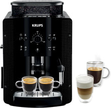Load image into Gallery viewer, Krups Machine à café grain, 1,7 L, 2 tasses en simultané, Nettoyage automatique, Buse vapeur pour Cappuccino, Cafetière espresso, Essential noire YY8125FD, Noir