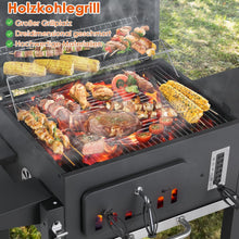 Load image into Gallery viewer, Barbecue Charbon de Bois XL, Chariot à Barbecue, Grill XL à Charbon avec Couvercle, Roues et Thermomètre, Réglable en Hauteur, Grand Barbecue au Charbon de Bois, pour Camping et Jardin, Noir