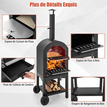 Load image into Gallery viewer, Four à Pizza Extérieur au Charbon avec Pelle à Pizza Pierre à Pizza Housse Étanche Cheminée et Thermomètre Double Noir