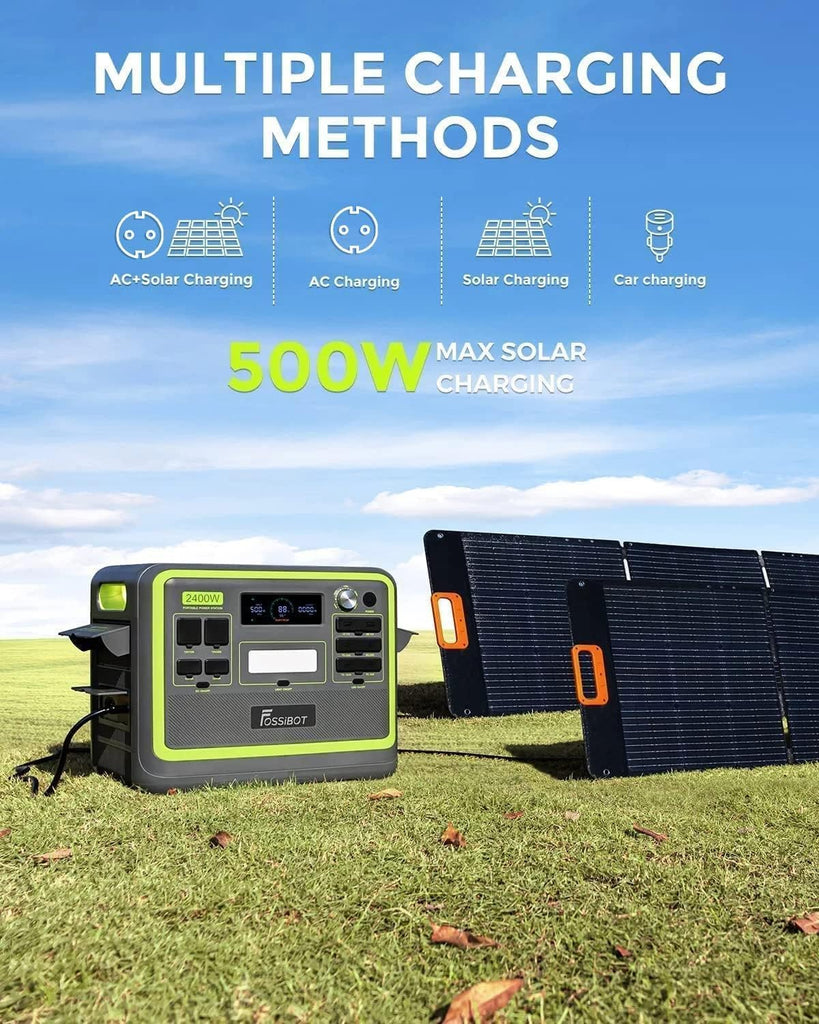 FOSSiBOT F2400 Station électrique portable CA 2400W (4800W Pic), Station Silencieux Solaire 2048Wh LiFePO4, Groupe Générateur Électrique Onduleur Alimentation de Secours à Domicile Camping