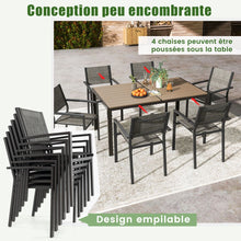 Load image into Gallery viewer, Ensemble de Meubles de Patio 7 Pièces pour 6 Personnes Salon de Jardin avec 6 Chaises Empilables et Table Rectangulaire Gris