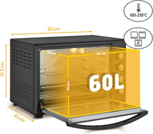 Load image into Gallery viewer, TZS First Austria Mini-four 60 l I 2000 W I Convection + Rôtisserie I 4 éléments chauffants I Plage de température jusqu'à 230 °C I Minuterie 60 min I Inox I Noir