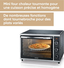 Load image into Gallery viewer, SEVERIN Mini-Four à chaleur tournante 42 L avec pierre à pizza et tournebroche, Four posable 1 800 W design élégant, électrique avec minuteur 120 min, Noir/Inox, TO 2058