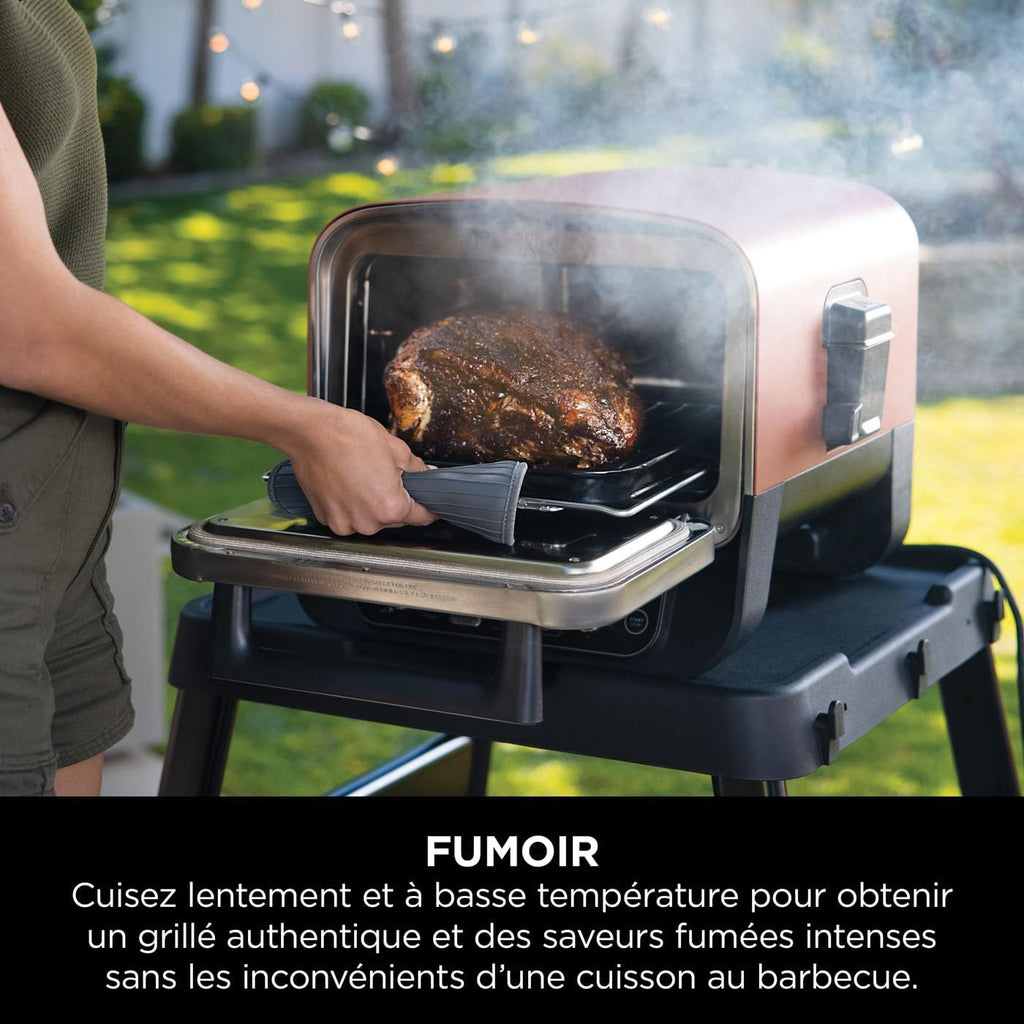 Ninja Woodfire 8-in-1 Electric Outdoor Pizza Oven, Rotisserie & Smoker BBQ with Grate, Pro-Heat Plate, Pizza Stone, Wood Pellets and Shovel, 6 Settings, Dark Orange OO101EU