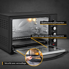 Load image into Gallery viewer, TZS First Austria Mini-four 60 l I 2000 W I Convection + Rôtisserie I 4 éléments chauffants I Plage de température jusqu'à 230 °C I Minuterie 60 min I Inox I Noir