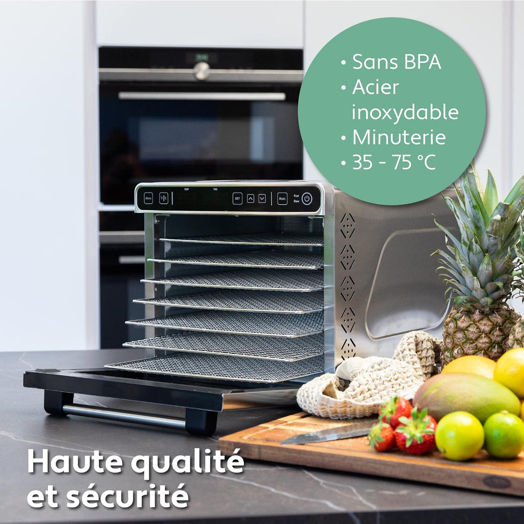 Vita5 Nobel Pro6 Deshydrateur Alimentaire avec 6 Plateaux en Inox - Déshydrateur avec Minuterie 24h et Température 35-75 °C - Deshydrateur Viande, Fruits, Champignons - 650W Déshydrateur Alimentaire