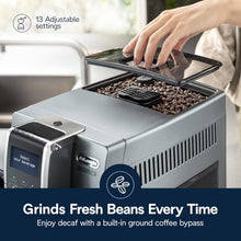 Load image into Gallery viewer, De'Longhi Dinamica LatteCrema Espresso Machine with Automatic Milk Frother for Latte, Cappuccino, Built-in Grinder, Silver, ECAM35075SI