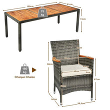 Load image into Gallery viewer, Salon de jardin avec 1 table et 8 chaises en bois et rotin anti-uv pieds réglables et coussins imperméables inclus 20_0009211