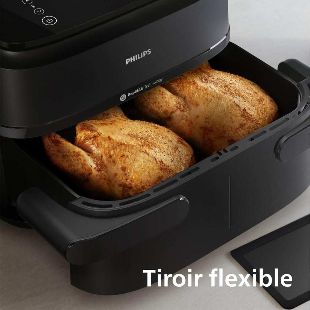 Philips Air Fryer 3000 Series Double Basket - Healthy, Fast and Versatile Cooking, 9 Litre Capacity, Touch Screen, Two Drawer Design (NA350/00)