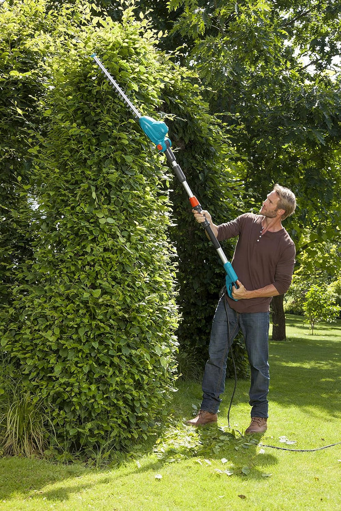 Taille-haies sur perche THS 500/48 sans batterie de Gardena : taille-haies 500 W, 3,5 m de portée, tête inclinable et manche télescopique, lame de 48 cm, butée de protection (8883-20)