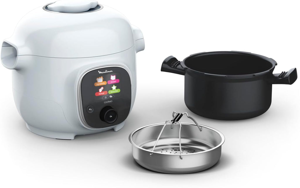 Moulinex, Cookeo Multicuiseur intelligent 6L, 150 recettes intégrées, Cuisson sans surveillance, Ecran intuitif, Guide de cuisson, Application MyMoulinex, 1600W, Blanc, 15 ans réparabilité