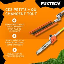 Load image into Gallery viewer, Fuxtec Débroussailleuse Thermique Multifonction 5 en 1 Multitool FX-MT152E - Easy Starter 3CV 52 cm³, Moteur 2 Temps, Élagueuse Taille Haie Coupe Bordure Avec Fil ou Lame 1 Mètre Rallonge