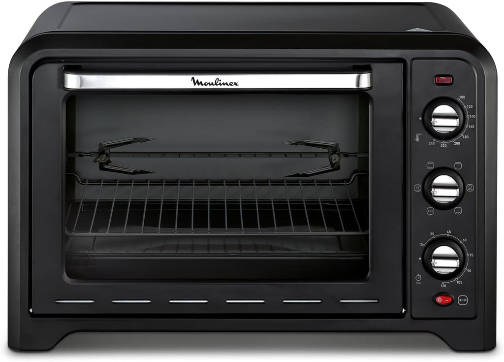 Moulinex Four électrique 39 L, 7 modes de cuisson, Chaleur tournante, Thermostat réglable jusqu’à 240° C, Tournebroche, Minuteur 120 min, Grille réversible, Optimo noir OX485810