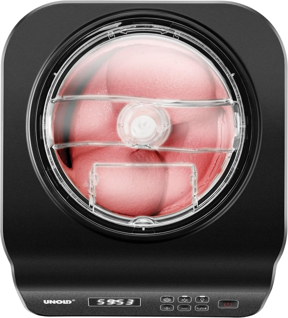 Unold Uno 48825 Sorbetière – Compresseur auto-refroidissant, entièrement automatique, 135 W, refroidissement à -35 °C, écran LCD, récipient en acier inoxydable, minuterie, compresseur