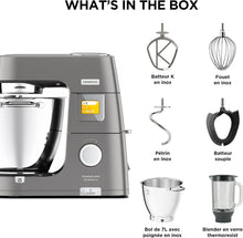 Load image into Gallery viewer, Kenwood Titanium Chef Patissier XL KWL90.034SI, Robot Patissier Balance Intégrée, Batteur K, Pétrin, Fouet, Batteur Souple, Deux Bols, Couvercle Anti-Projections, 1400W, Acier, Argent