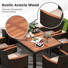 Load image into Gallery viewer, GIANTEX Salon de Jardin 6 Personnes en Rotin et Bois d'Acacia, Table de Jardin Extérieure avec 6 Chaises, Coussins, Trou de Parasol, Pieds Réglables, pour Cour, Pique-Nique, Marron