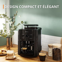 Load image into Gallery viewer, Krups Machine à café grain, 1,7 L, 2 tasses en simultané, Nettoyage automatique, Buse vapeur pour Cappuccino, Cafetière espresso, Essential noire YY8125FD, Noir