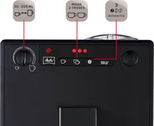 Load image into Gallery viewer, Melitta Caffeo Solo Noir Pure Black, Machine à Café à Grains avec Broyeur et Système d'Extraction des Arômes, Affichage LED, Mode 1 à 2 Tasses, Cafetière Expresso, Automatique, E950-222, 1400W